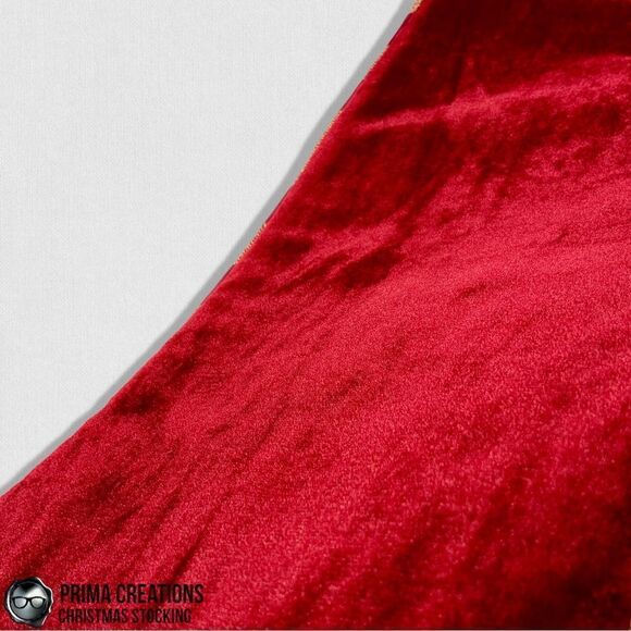 VINTAGE CHRISTMAS STOCKING FELT APPLIQUÉD SANTA & GIFTS ON VELVET IN RED & GOLD - Picture 12 of 13